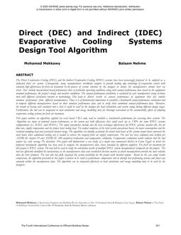 Direct (DEC) and Indirect (IDEC) Evaporative Cooling Systems Design Tool Algorithm