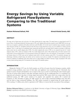 Energy Savings by Using Variable Refrigerant Flow Systems Comparing to the Traditional Systems