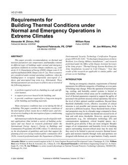 VC-21-005 — Requirements for Building Thermal Conditions under Normal and Emergency Operations in Extreme Climates