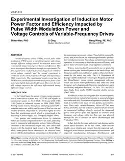 VC-21-013 — Experimental Investigation of Induction Motor Power Factor and Efficiency Impacted by Pulse Width Modulation Power and Voltage Controls of Variable-Frequency Drives