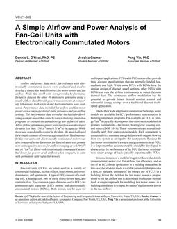 VC-21-009 — A Simple Airflow and Power Analysis of Fan-Coil Units with Electronically Commutated Motors