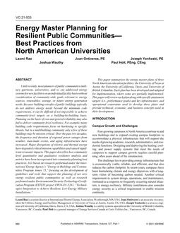 VC-21-003 — Energy Master Planning for Resilient Public Communities–Best Practices from North American Universities