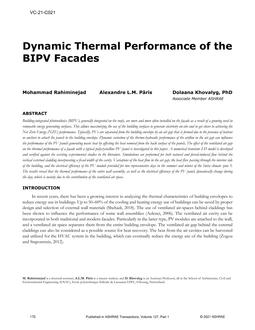 VC-21-C021 — Dynamic Thermal Performance of the BIPV Facades