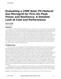 VC-21-C022 — Evaluating a 1MW Solar PV/Natural Gas Microgrid for Firm On-Peak Power and Resiliency: A Detailed Look at Cost and Performance