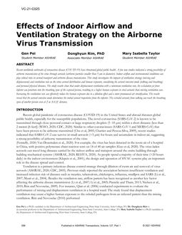 VC-21-C025 — Effects of Indoor Airflow and Ventilation Strategy on the Airborne Virus Transmission