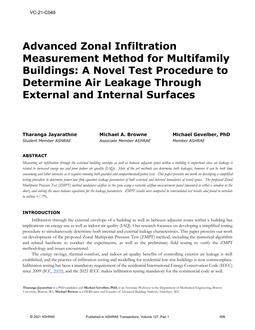 VC-21-C048 — Advanced Zonal Infiltration Measurement Method for Multifamily Buildings: A Novel Test Procedure to Determine Air Leakage Through External and Internal Surfaces