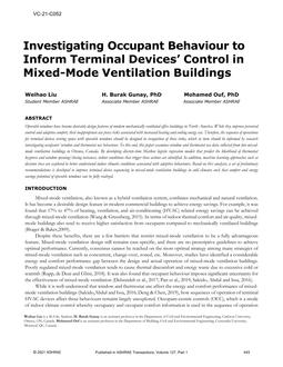 VC-21-C052 — Investigating Occupant Behaviour to Inform Terminal DevicesÂ¿ Control in Mixed-mode Ventilation Buildings