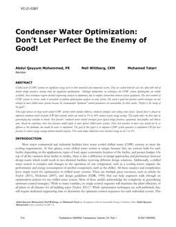 VC-21-C061 — Condenser Water Optimization: DonÂ¿t Let Perfect Be the Enemy of Good!