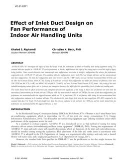 VC-21-C071 — Effect of Inlet Duct Design on Fan Performance of Indoor Air Handling Units