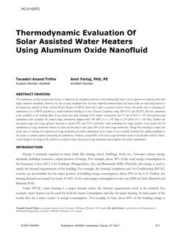 VC-21-C073 Â¿ Thermodynamic Evaluation of Solar Assisted Water Heaters Using Aluminum Oxide Nanofluid