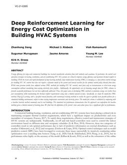 VC-21-C005 — Deep Reinforcement Learning for Energy Cost Optimization in Building HVAC Systems