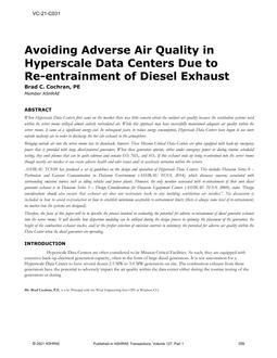 VC-21-C031 — Avoiding Adverse Air Quality in Hyperscale Data Centers Due to Re-Entrainment of Diesel Exhaust