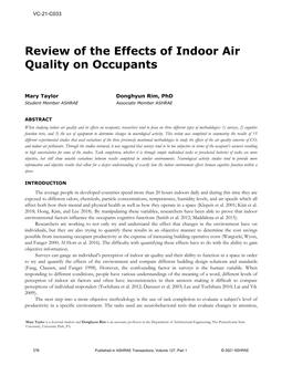 VC-21-C033 — Review of the Effects of Indoor Air Quality on Occupants