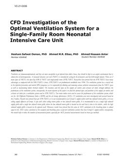 VC-21-C036 — CFD Investigation of the Optimal Ventilation System for a Single-Family Room Neonatal Intensive Care Unit