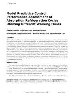 VC-21-C038 — Model Predictive Control Performance Assessment of Absorption Refrigeration Cycles Utilizing Different Working Fluids