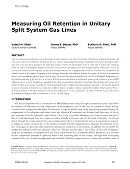 VC-21-C039 — Measuring Oil Retention in Unitary Split System Gas Lines