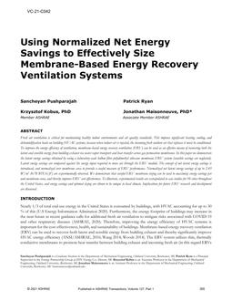 VC-21-C042 — Using Normalized Net Energy Savings to Effectively Size Membrane-Based Energy Recovery Ventilation Systems