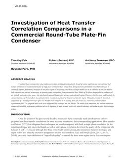 VC-21-C044 — Investigation of Heat Transfer Correlation Comparisons in a Commercial Round-Tube Plate-Fin Condenser