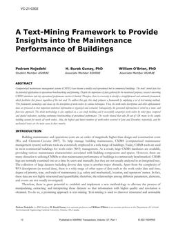 VC-21-C002 — A Text-Mining Framework to Provide Insights into the Maintenance Performance of Buildings