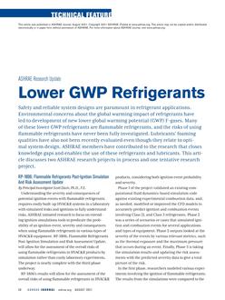 ASHRAE Research Update: Lower GWP Refrigerants