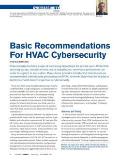 Cybersecurity: Basic Recommendations for HVAC Cybersecurity