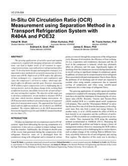 VC-21A-004 — In-Situ Oil Circulation Ratio (OCR) Measurement using Separation Method in a Transport Refrigeration System with R404A and POE32