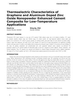 VC-21A-A003 — Thermoelectric Characteristics of Graphene and Aluminum Doped Zinc Oxide Nanopowder Enhanced Cement Composite for Low-Temperature Applications