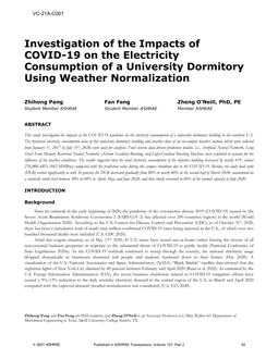 VC-21A-C001 — Investigation of the Impacts of COVID-19 on the Electricity Consumption of a University Dormitory Using Weather Normalization