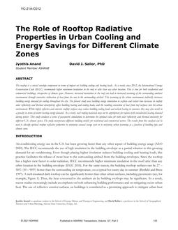 VC-21A-C012 — The Role of Rooftop Radiative Properties in Urban Cooling and Energy Savings for Different Climate Zones