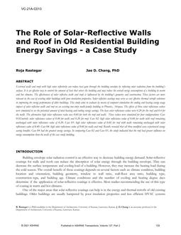 VC-21A-C013 Â¿ The Role of Solar-Reflective Walls and Roof in Old Residential Building Energy SavingsÂ¿A Case Study