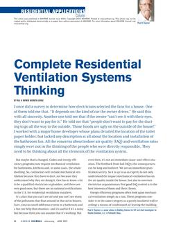 Residential Applications: Complete Residential Ventilation Systems Thinking