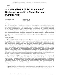 Ammonia Removal Performance of Desiccant Wheel in a Clean Air Heat Pump (CAHP)