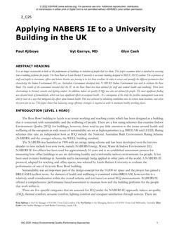 Applying NABERS IE to a University Building in the UK