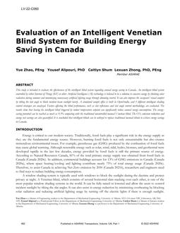 LV-22-C060 – Evaluation of an Intelligent Venetian Blind System for Building Energy Saving in Canada