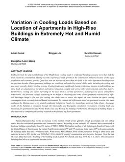 002 — Variation in Cooling Loads Based on Location of Apartments in High-Rise Buildings in Extremely Hot and Humid Climate