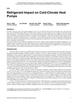 Refrigerant Impact on Cold-Climate Heat Pumps