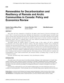 Renewables for Decarbonization and Resiliency of Remote and Arctic Communities in Canada: Policy and Economics Review