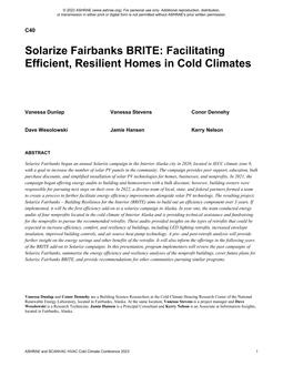 Solarize Fairbanks BRITE: Facilitating Efficient, Resilient Homes in Cold Climates