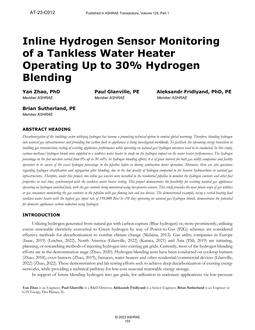 C012 — Inline Hydrogen Sensor Monitoring of a Tankless Water Heater Operating Up to 30% Hydrogen Blending