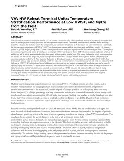 C019 — VAV HW Reheat Terminal Units: Temperature Stratification, Performance at Low HWST, and Myths from the Field