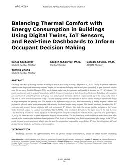 C083 — Balancing Thermal Comfort with Energy Consumption in Buildings Using Digital Twins, IoT Sensors, and Real-time Dashboards to Inform Occupant Decision Making