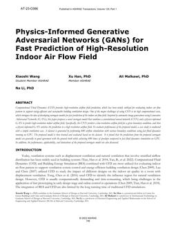 C086 — Physics-Informed Generative Adversarial Networks (GANs) for Fast Prediction of High-Resolution Indoor Air Flow Field