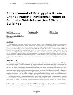 C088 — Enhancement of Energyplus Phase Change Material Hysteresis Model to Simulate Grid-Interactive Efficient Buildings